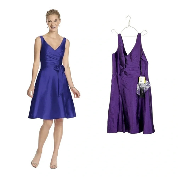 Alfred Sung Cocktail Length Wrap Bodice Dress in Majestic Purple Size 14 - Picture 1 of 5